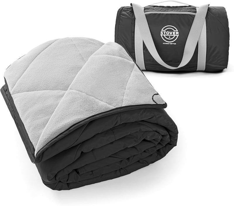 STOVER Large Waterproof Outdoor Stadium Blanket– Extra Thick Soft Fleece Camping Blanket for Travel, Picnics, Sports, Dogs– 79"x55", Warm, Windproof, Sand-Proof, Lightweight, Packable (Onyx Black) - Image 1